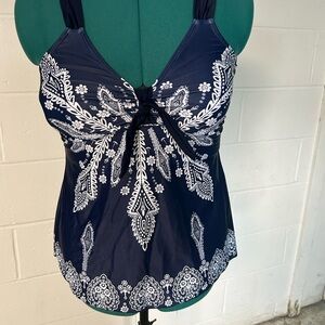Navy Blue Tankini Top with White Paisley Print Size Large